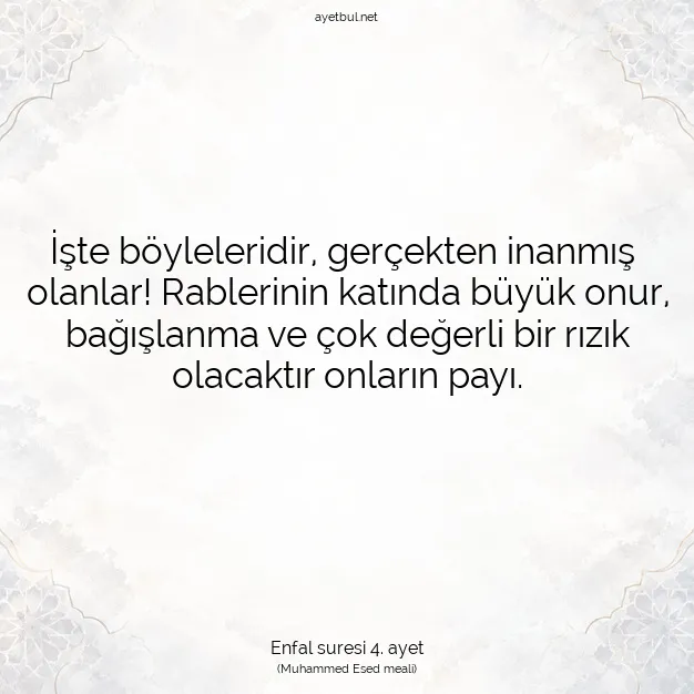 Ayetbul | Kuran Mealleri | Quran | Enfal suresi 4. ayet
