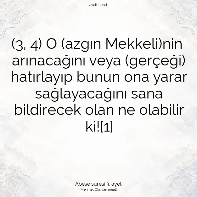 Ayetbul | Kuran Mealleri | Quran | Abese suresi 3. ayet