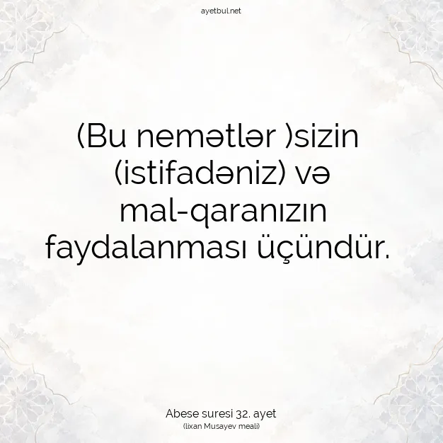 Ayetbul | Kuran Mealleri | Quran | Abese suresi 32. ayet
