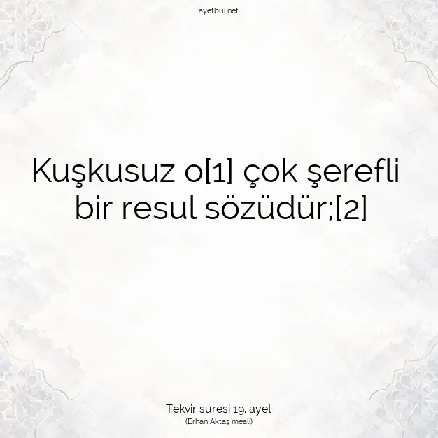 Ayetbul | Kuran Mealleri | Quran | Tekvir suresi 19. ayet