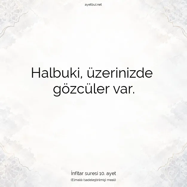 Ayetbul | Kuran Mealleri | Quran | İnfitar suresi 10. ayet