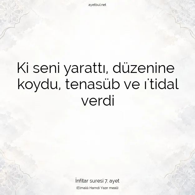 Ayetbul | Kuran Mealleri | Quran | İnfitar suresi 7. ayet