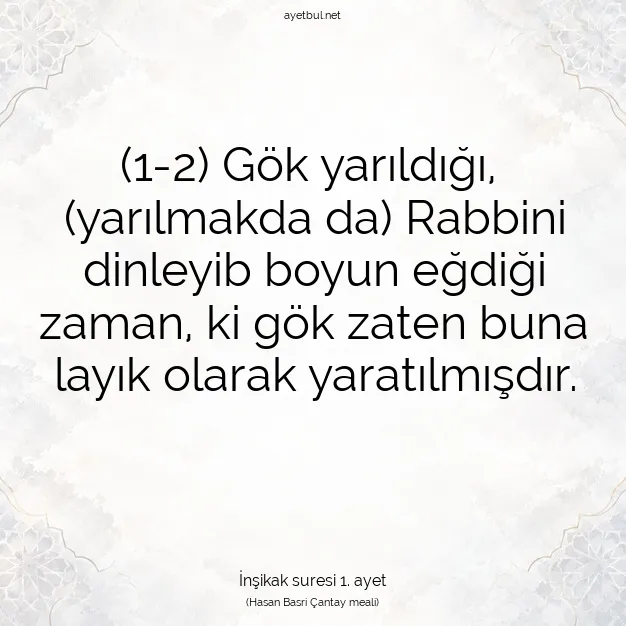 Ayetbul | Kuran Mealleri | Quran | İnşikak suresi 1. ayet