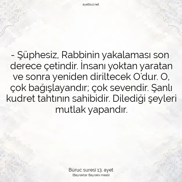 Ayetbul | Kuran Mealleri | Quran | Büruc suresi 13. ayet