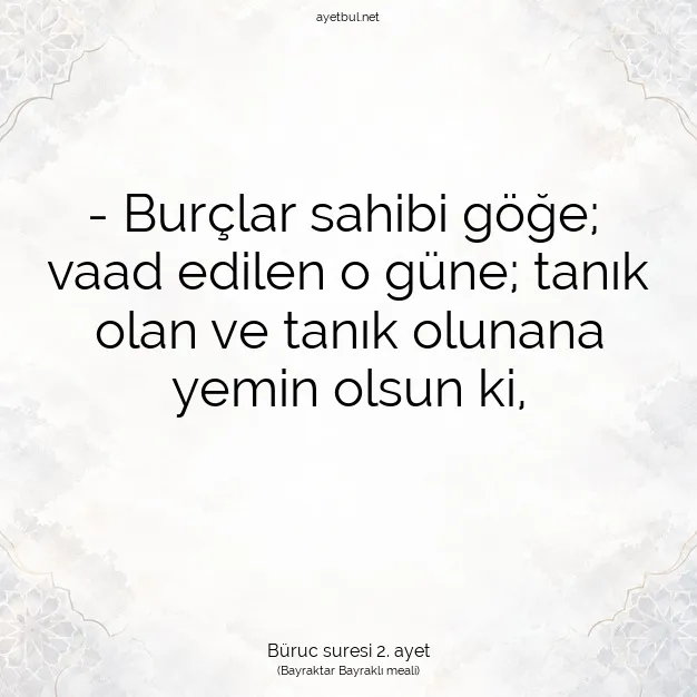Ayetbul | Kuran Mealleri | Quran | Büruc suresi 2. ayet
