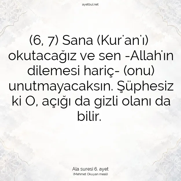 Ayetbul | Kuran Mealleri | Quran | Ala suresi 6. ayet