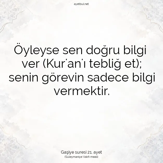 Ayetbul | Kuran Mealleri | Quran | Gaşiye suresi 21. ayet