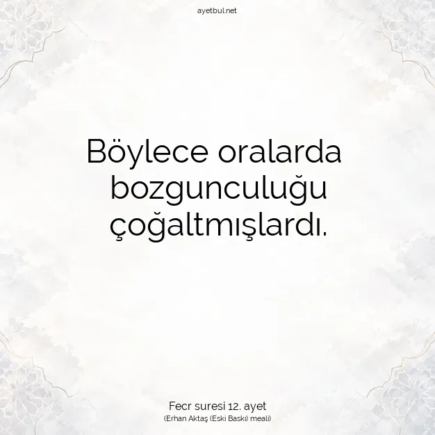 Ayetbul | Kuran Mealleri | Quran | Fecr suresi 12. ayet