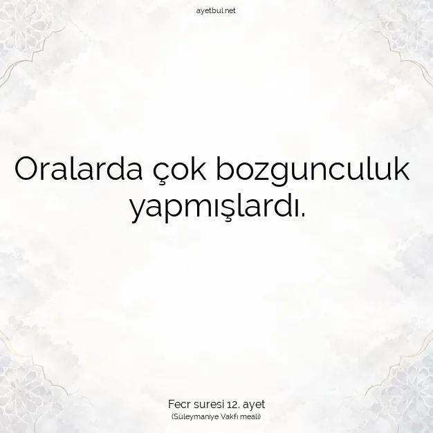 Ayetbul | Kuran Mealleri | Quran | Fecr suresi 12. ayet