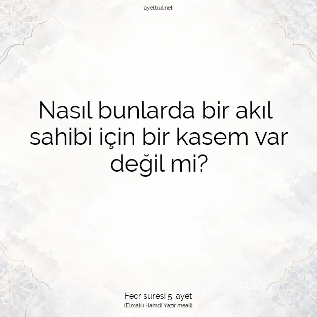 Ayetbul | Kuran Mealleri | Quran | Fecr suresi 5. ayet