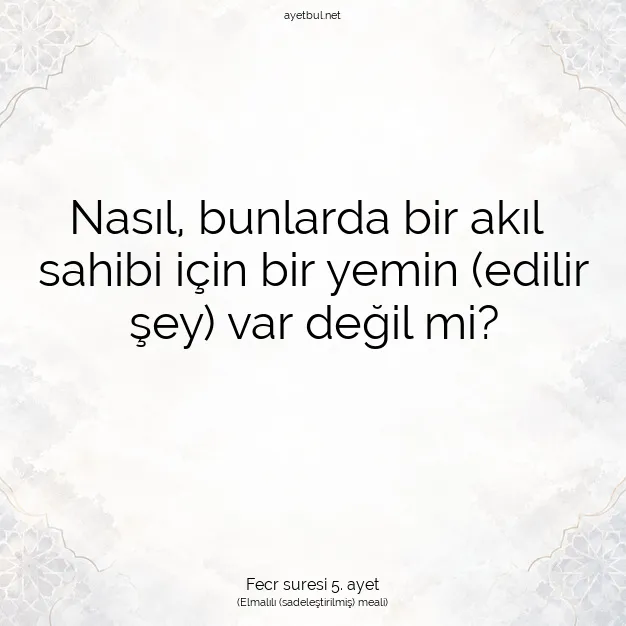 Ayetbul | Kuran Mealleri | Quran | Fecr suresi 5. ayet