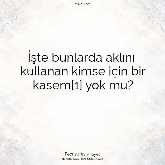 Ayetbul | Kuran Mealleri | Quran | Fecr suresi 5. ayet