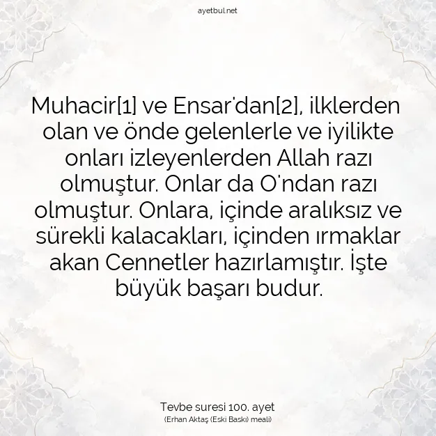 Ayetbul | Kuran Mealleri | Quran | Tevbe suresi 100. ayet
