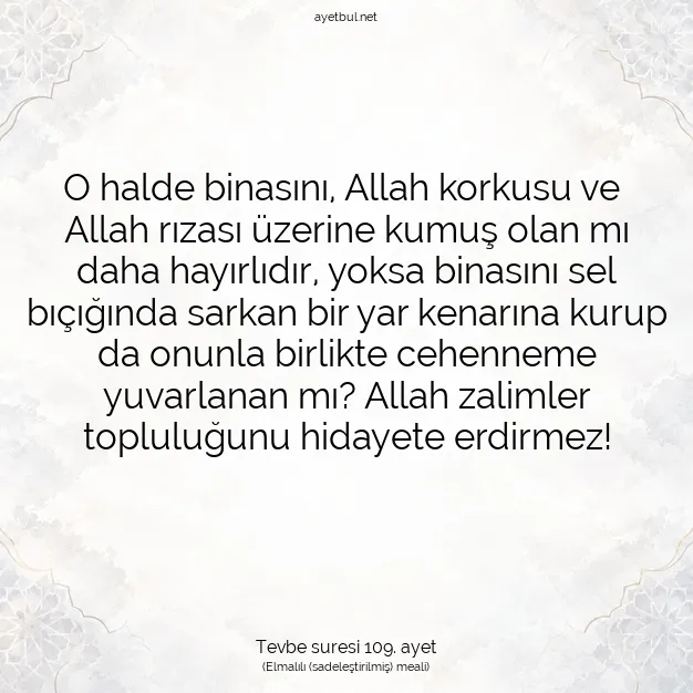 Ayetbul | Kuran Mealleri | Quran | Tevbe suresi 109. ayet
