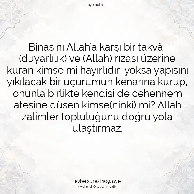Ayetbul | Kuran Mealleri | Quran | Tevbe suresi 109. ayet