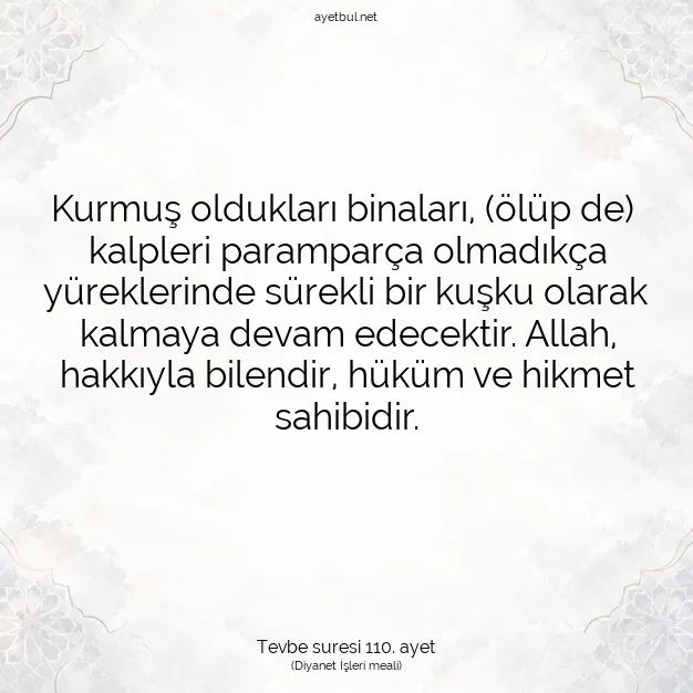 Ayetbul | Kuran Mealleri | Quran | Tevbe suresi 110. ayet