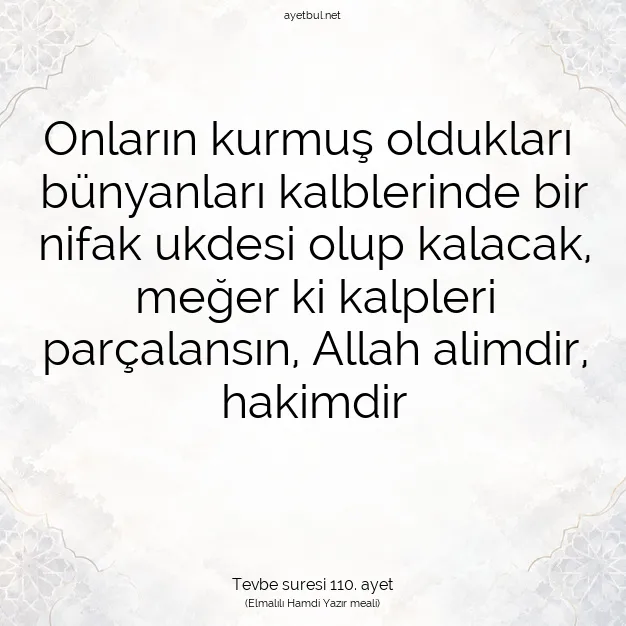 Ayetbul | Kuran Mealleri | Quran | Tevbe suresi 110. ayet
