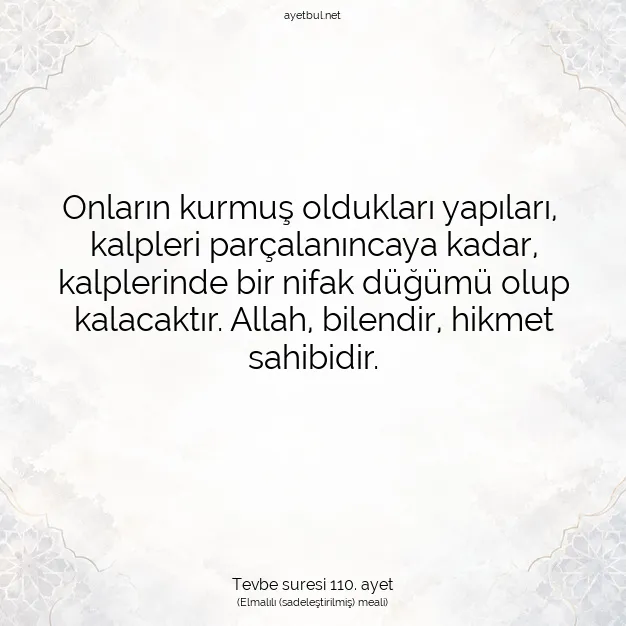 Ayetbul | Kuran Mealleri | Quran | Tevbe suresi 110. ayet