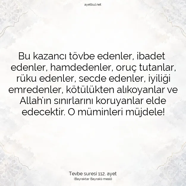 Ayetbul | Kuran Mealleri | Quran | Tevbe suresi 112. ayet