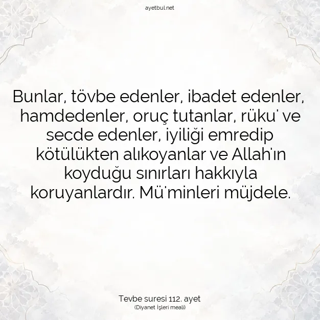 Ayetbul | Kuran Mealleri | Quran | Tevbe suresi 112. ayet