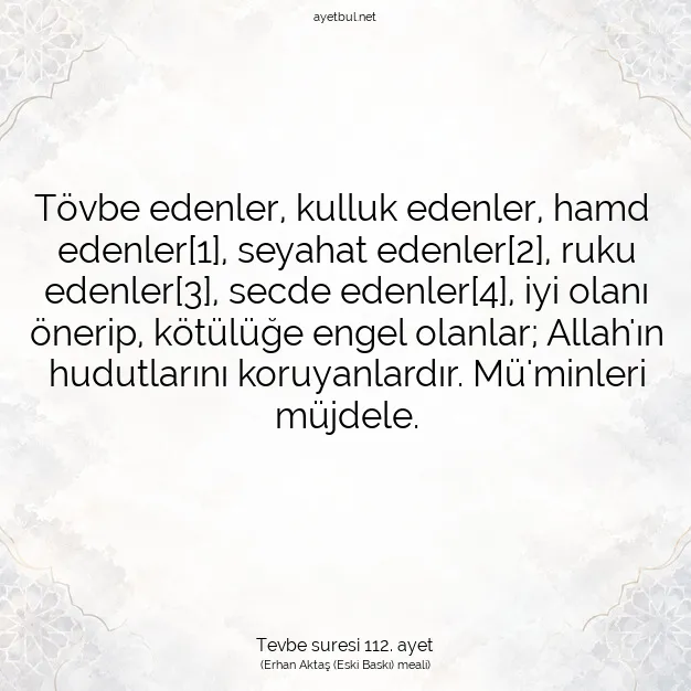 Ayetbul | Kuran Mealleri | Quran | Tevbe suresi 112. ayet