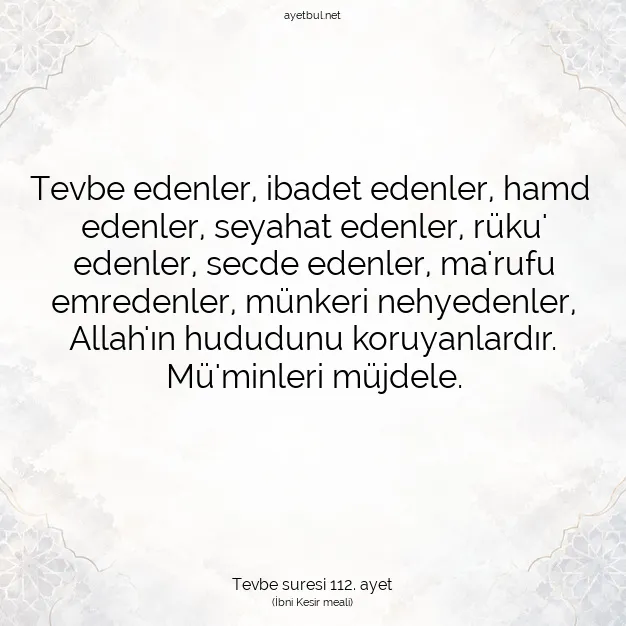 Ayetbul | Kuran Mealleri | Quran | Tevbe suresi 112. ayet