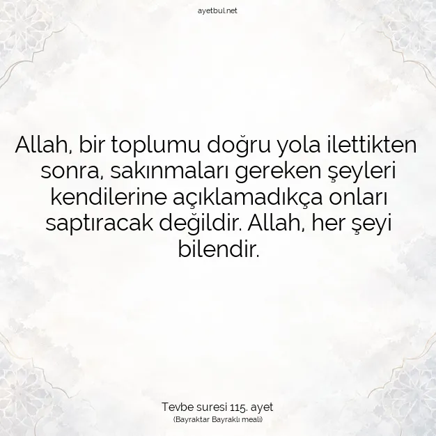 Ayetbul | Kuran Mealleri | Quran | Tevbe suresi 115. ayet