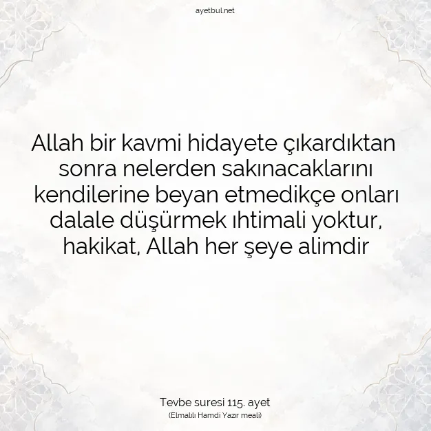 Ayetbul | Kuran Mealleri | Quran | Tevbe suresi 115. ayet