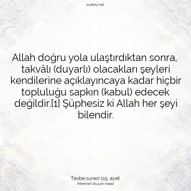 Ayetbul | Kuran Mealleri | Quran | Tevbe suresi 115. ayet
