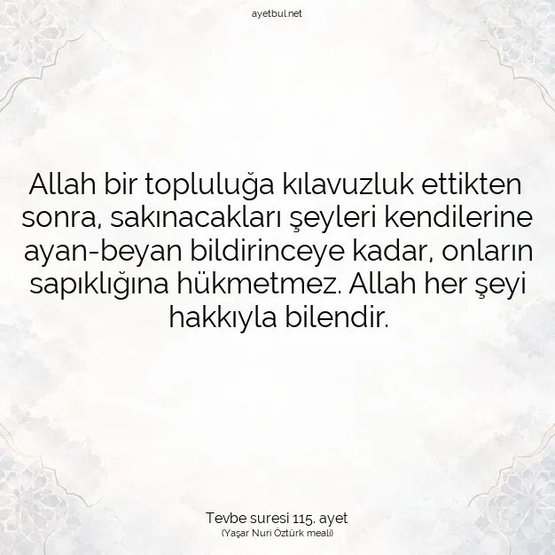 Ayetbul | Kuran Mealleri | Quran | Tevbe suresi 115. ayet