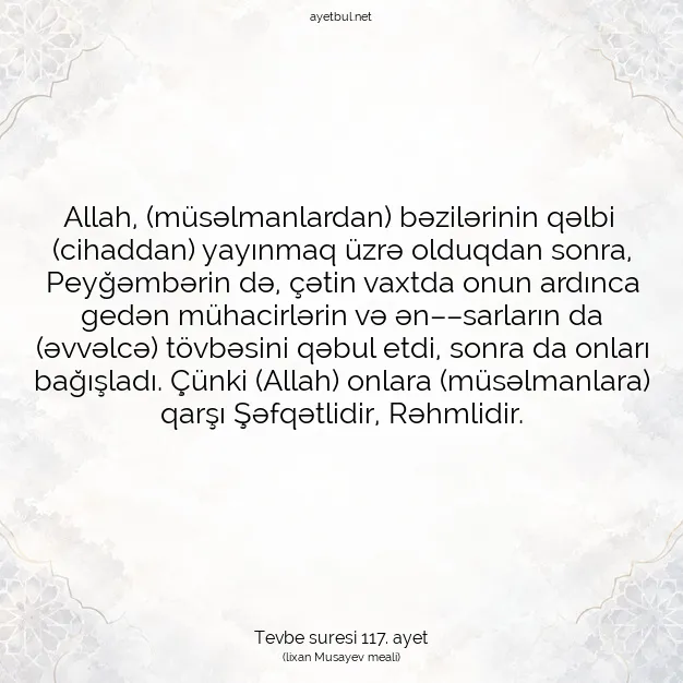Ayetbul | Kuran Mealleri | Quran | Tevbe suresi 117. ayet