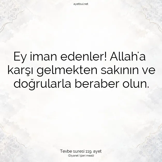 Ayetbul | Kuran Mealleri | Quran | Tevbe suresi 119. ayet