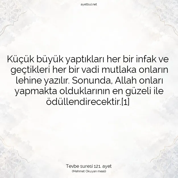 Ayetbul | Kuran Mealleri | Quran | Tevbe suresi 121. ayet
