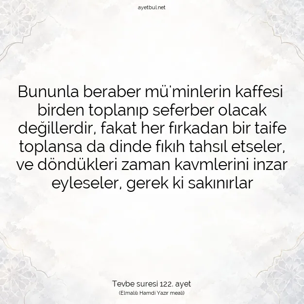 Ayetbul | Kuran Mealleri | Quran | Tevbe suresi 122. ayet