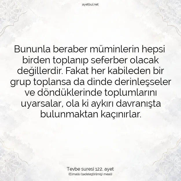 Ayetbul | Kuran Mealleri | Quran | Tevbe suresi 122. ayet
