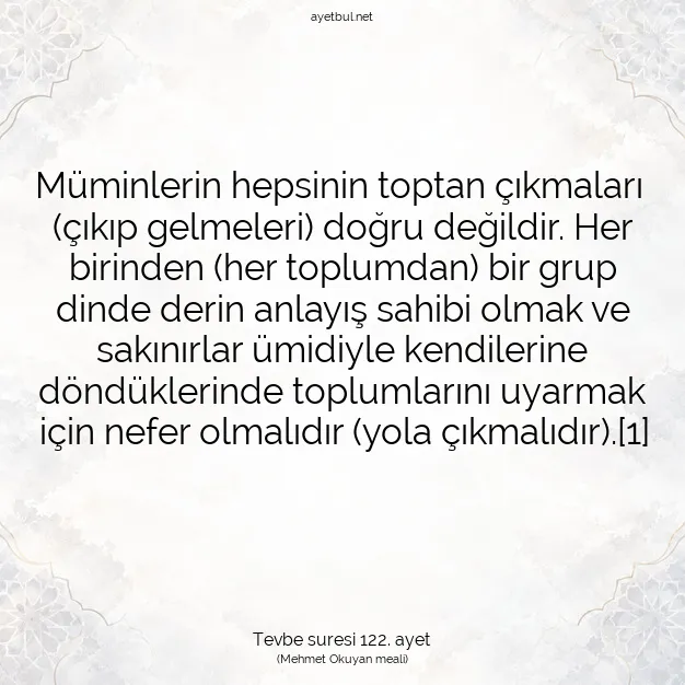 Ayetbul | Kuran Mealleri | Quran | Tevbe suresi 122. ayet