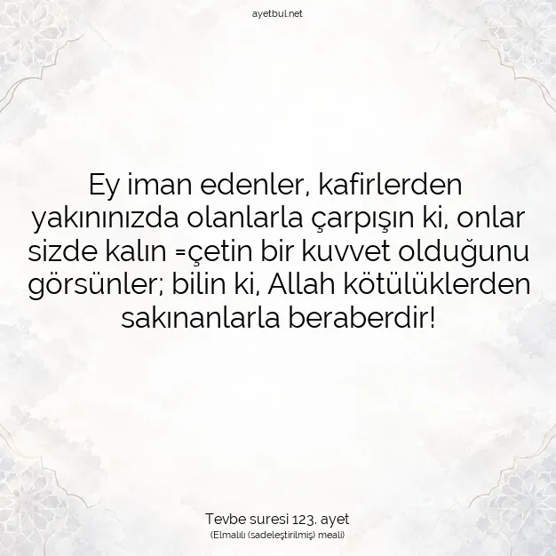 Ayetbul | Kuran Mealleri | Quran | Tevbe suresi 123. ayet