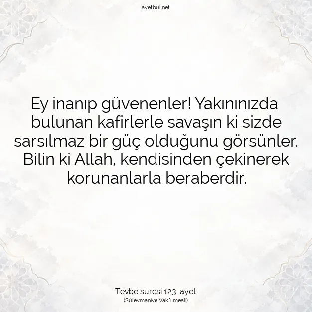 Ayetbul | Kuran Mealleri | Quran | Tevbe suresi 123. ayet