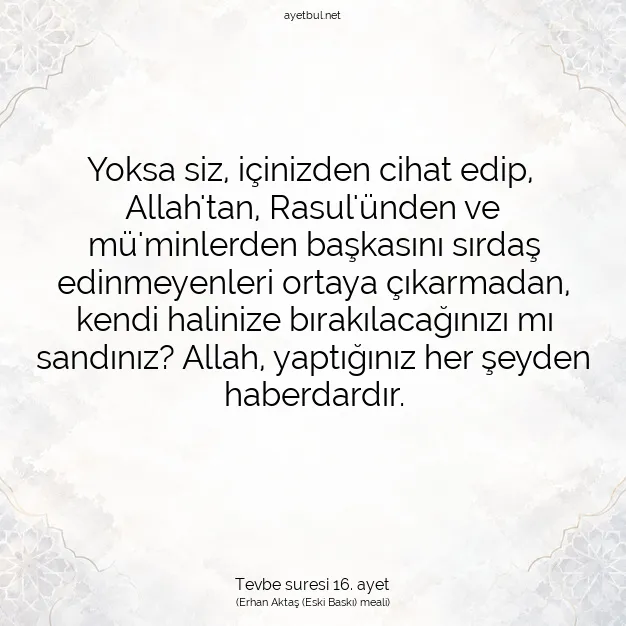 Ayetbul | Kuran Mealleri | Quran | Tevbe suresi 16. ayet