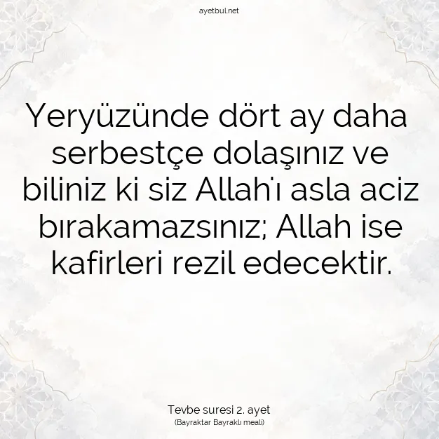Ayetbul | Kuran Mealleri | Quran | Tevbe suresi 2. ayet