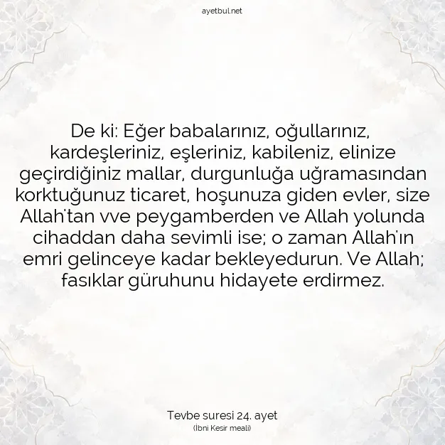 Ayetbul | Kuran Mealleri | Quran | Tevbe suresi 24. ayet