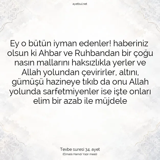 Ayetbul | Kuran Mealleri | Quran | Tevbe suresi 34. ayet
