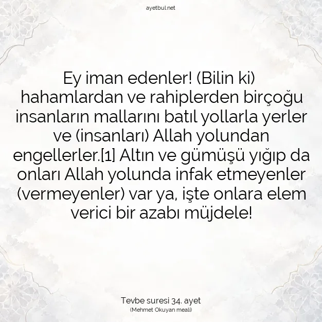 Ayetbul | Kuran Mealleri | Quran | Tevbe suresi 34. ayet