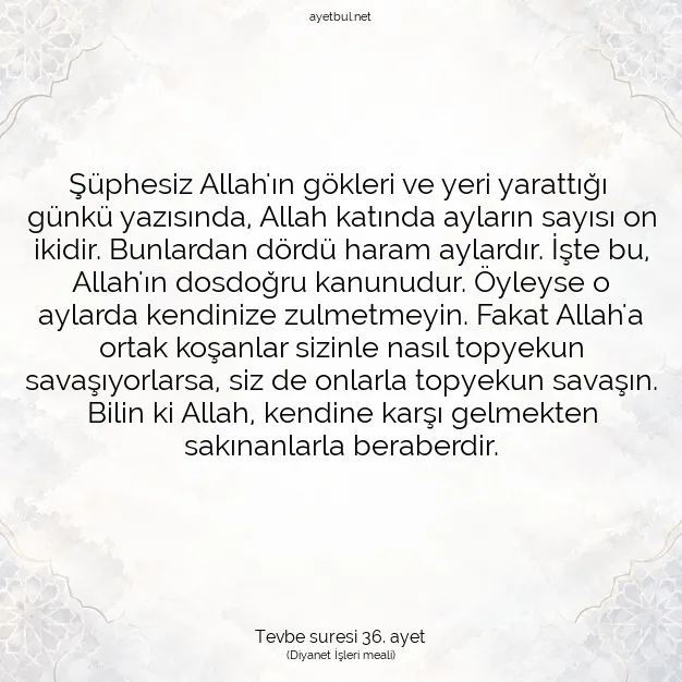 Ayetbul | Kuran Mealleri | Quran | Tevbe suresi 36. ayet