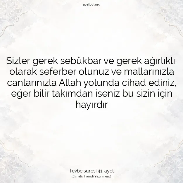Ayetbul | Kuran Mealleri | Quran | Tevbe suresi 41. ayet
