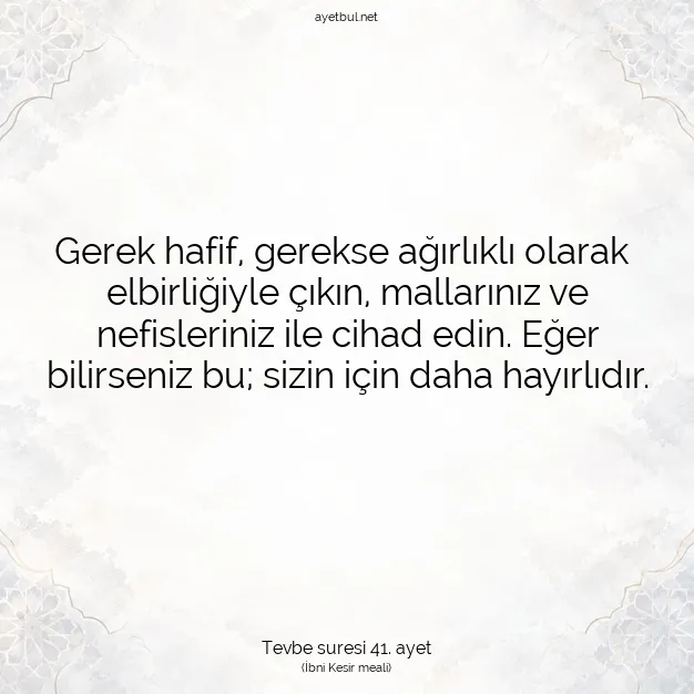 Ayetbul | Kuran Mealleri | Quran | Tevbe suresi 41. ayet