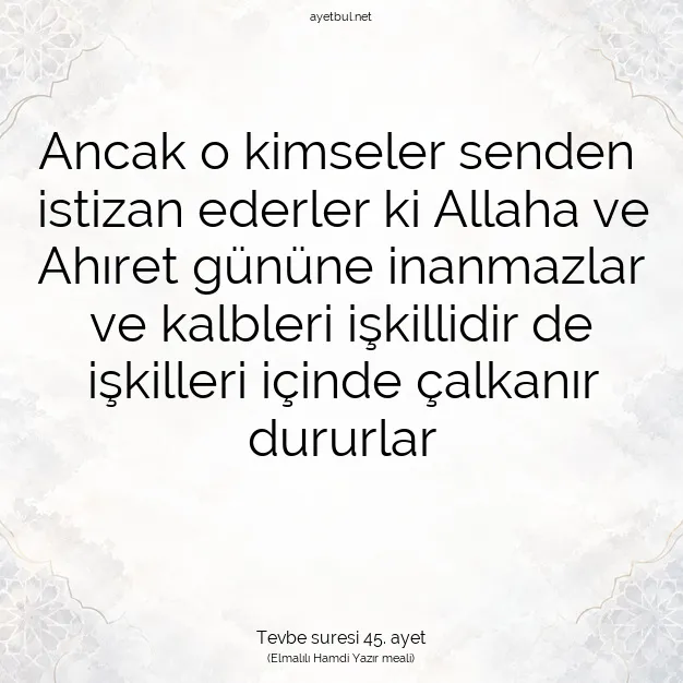 Ayetbul | Kuran Mealleri | Quran | Tevbe suresi 45. ayet