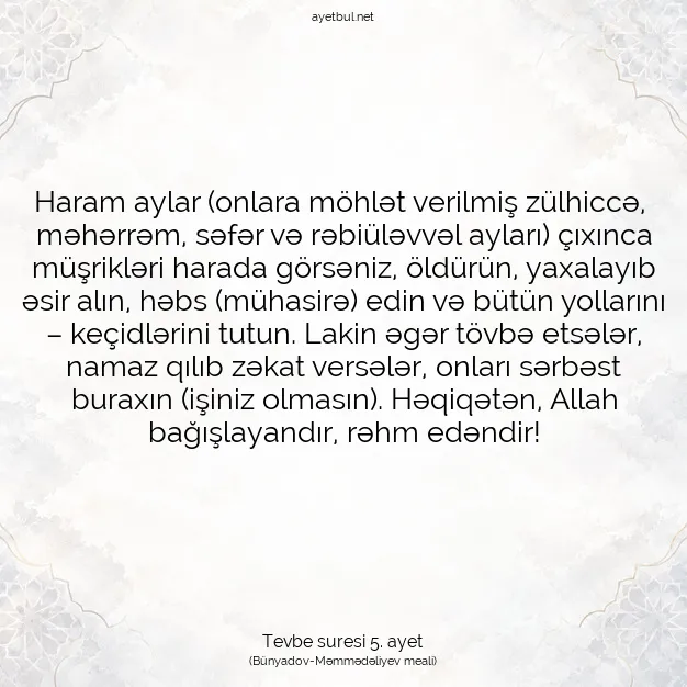 Ayetbul | Kuran Mealleri | Quran | Tevbe suresi 5. ayet