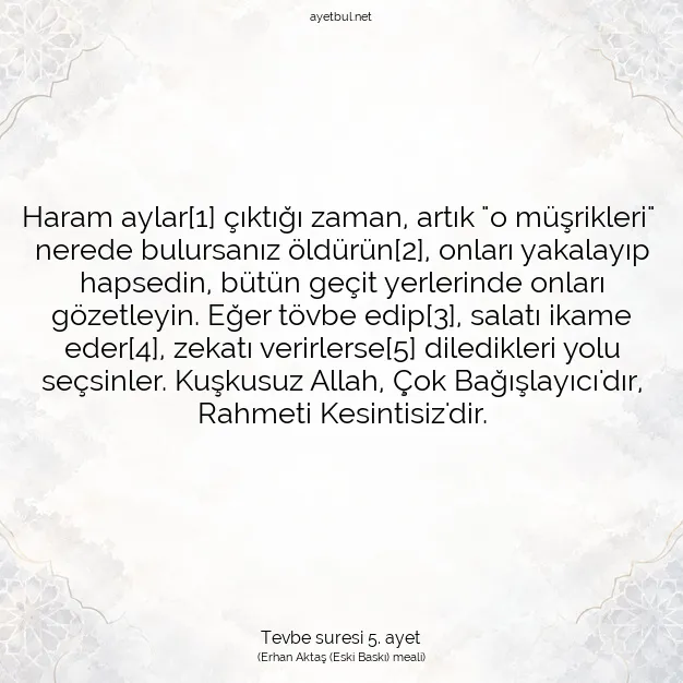Ayetbul | Kuran Mealleri | Quran | Tevbe suresi 5. ayet