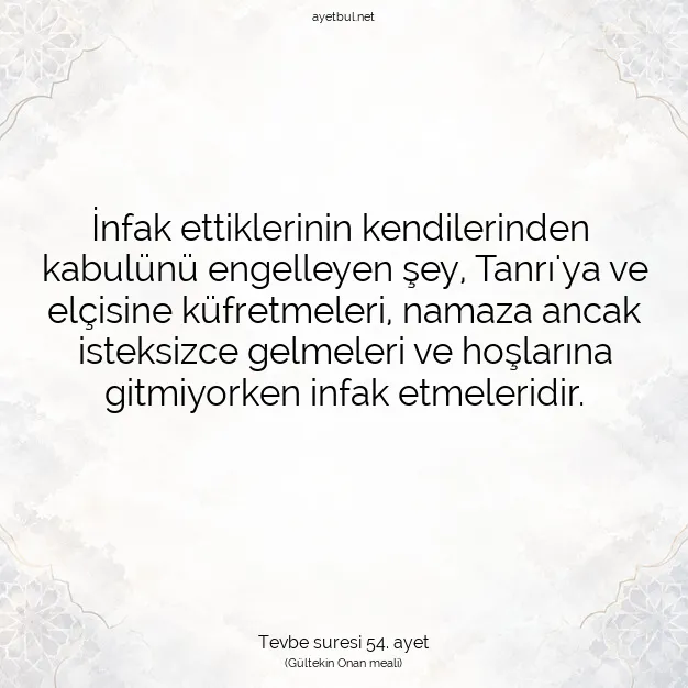 Ayetbul | Kuran Mealleri | Quran | Tevbe suresi 54. ayet